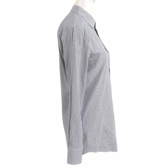 Z ZEGNA BLACK & WHITE HOUNDSTOOTH DROP & FIT BUTTON FRONT BLOUSE - 37 (14) - Picture 2 of 10